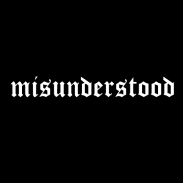A sticker with the word 'Misunderstood' written in bold white letters on a black background. The sticker is designed to be placed on a car, and it conveys the message that the driver of the car feels misunderstood by others.